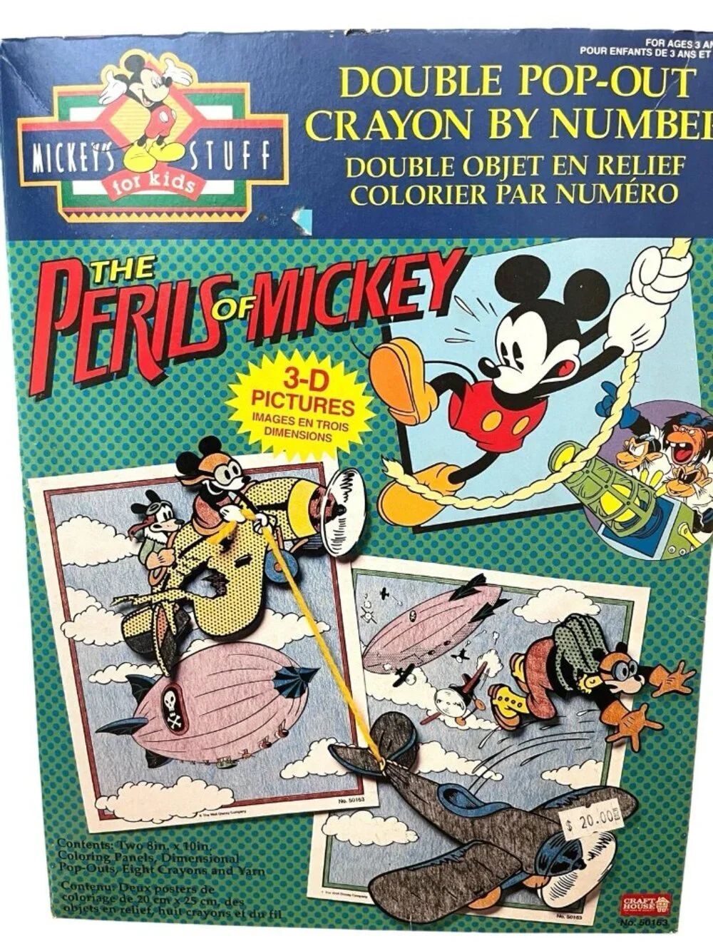 Disney Crayon by Number Kids The Perils of Mickey Mouse Flying Airplane Vintage